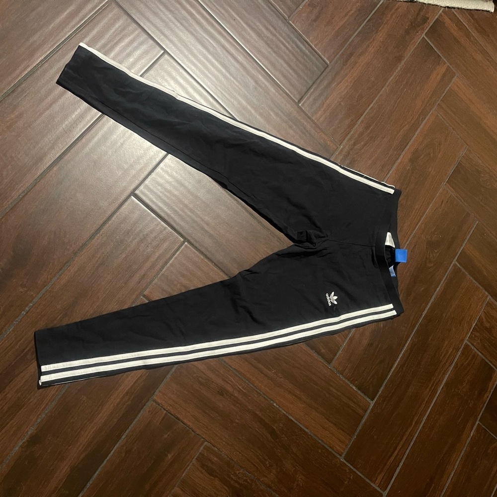 adidas Kids Black Leggings with White Stripes